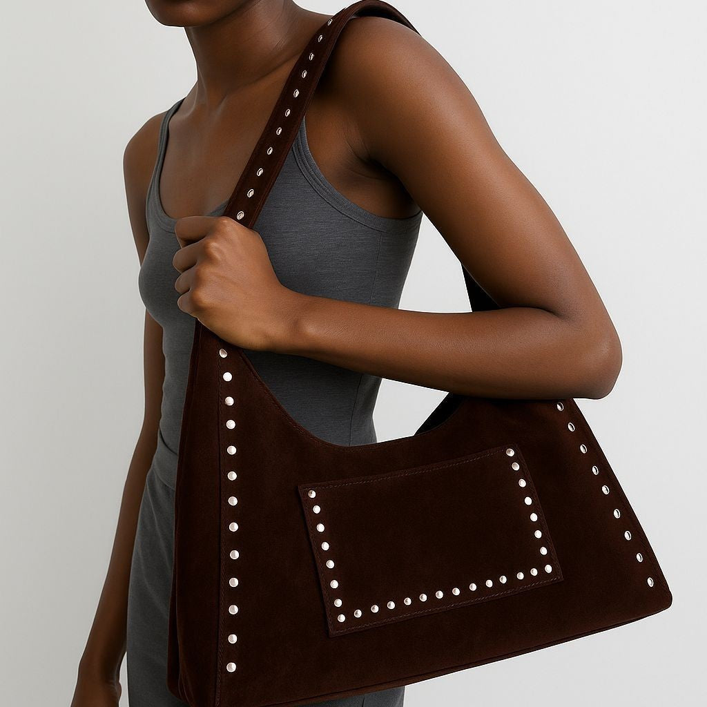 Studded Suede Hobo Bag