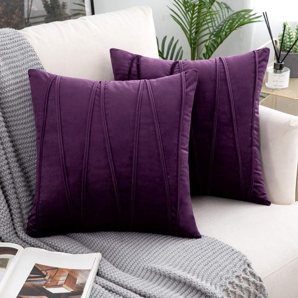 Square Velvet Corded Vertical Pleat Throw Pillow Cover with Hidden Zipper