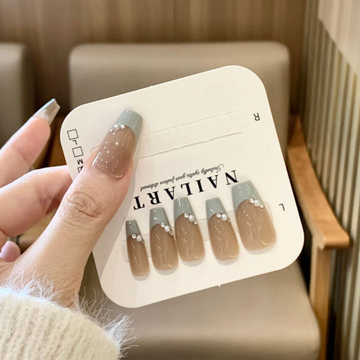 Stylish Long Press-On Nail Set with Crystal Accents Kalsten