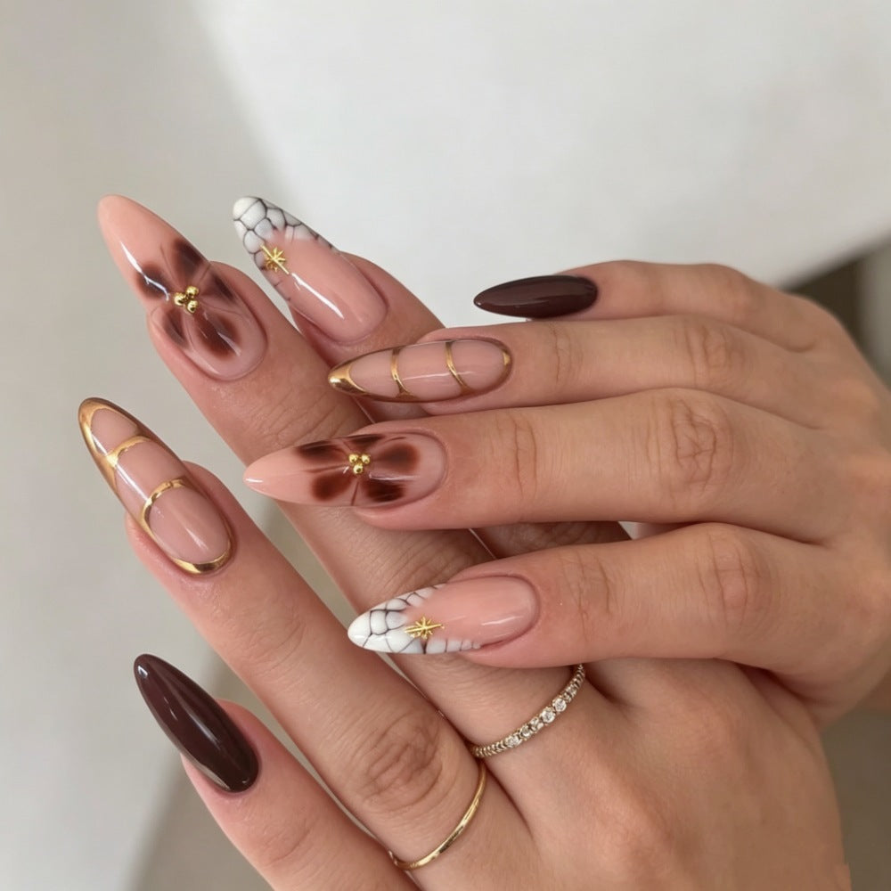 Artistic Press-On Nail Set with Celestial Design Kalsten