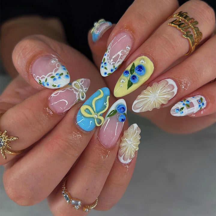 Whimsical Floral-Embellished Press-On Nail Set