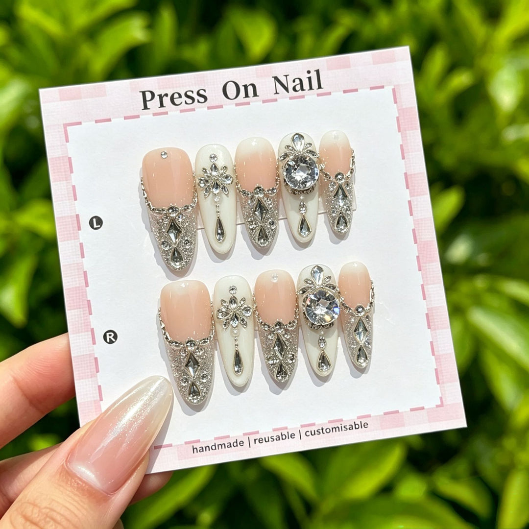 Artistic Press-On Nail Set with Floral and Graphic Designs