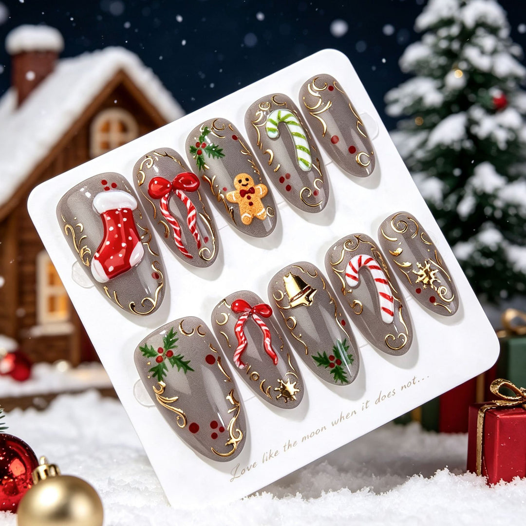 Decorative Holiday-Themed Press-On Nail Art Kalsten