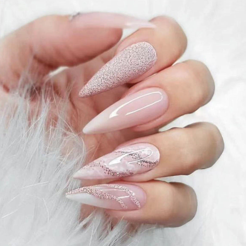 Artistic Glitter-Accent Stiletto Press-On Nails Kalsten