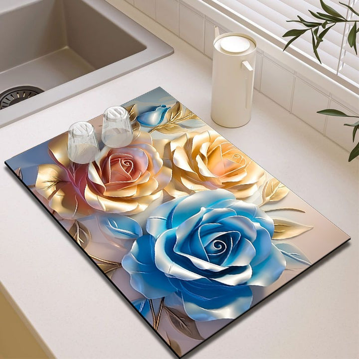 Elegant Floral Design Kitchen Mat