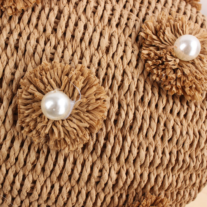 Handcrafted basket bag with bead appliqués Kalsten