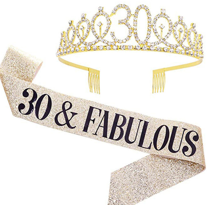Girl Glittering Birthday Crown and Sash Set Kalsten