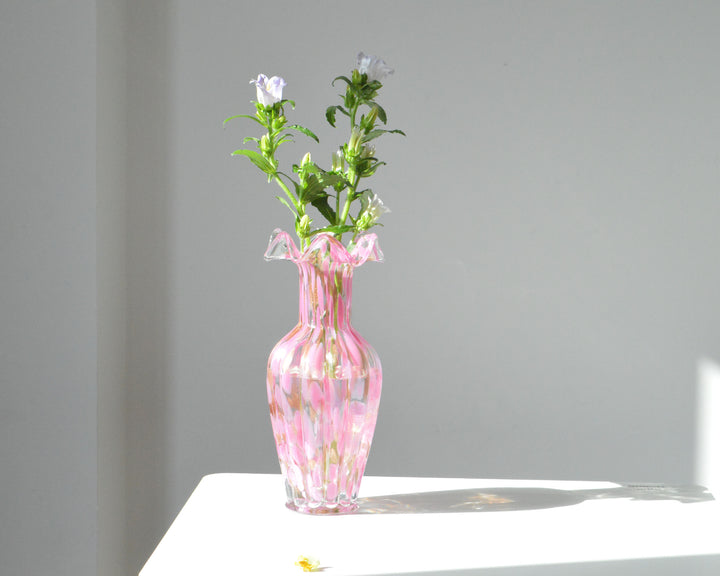 Handblown Ruffled-Rim Bulbous Art Glass Bud Vase Kalsten
