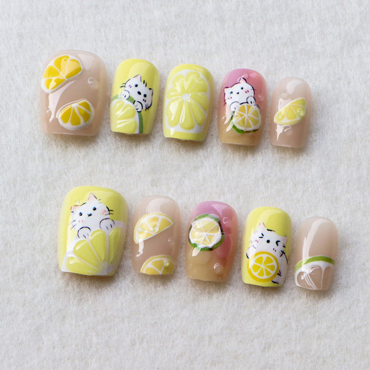 Playful Citrus-Inspired Press-On Nail Art Set