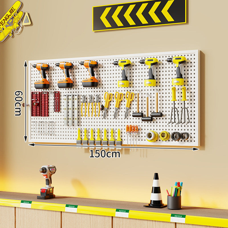 Wall-Mounted Perforated Metal Tool Pegboard Organizer with Magnetic Strip and Multi Hooks