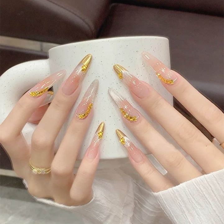 Decorative Press-On Nail Set with Crystal Accents