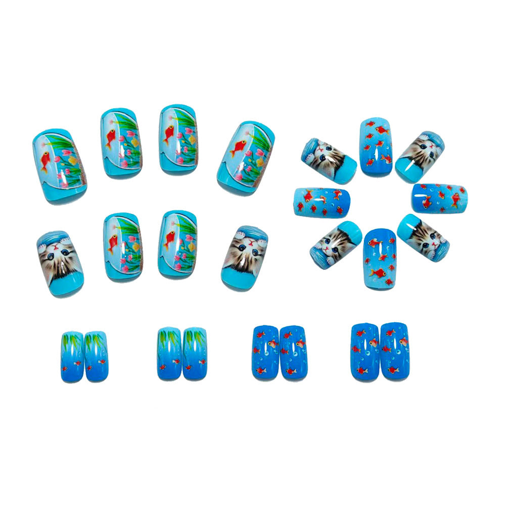 Creative artificial nails with playful animal motifs and aquatic designs Kalsten