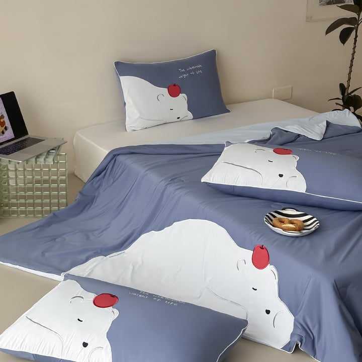 Cotton jersey bedding set with large dog appliqué