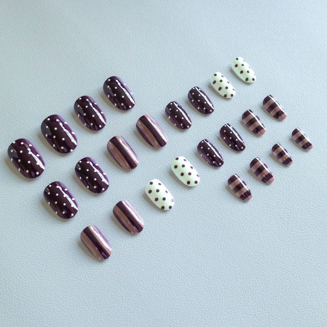 Artistic Nail Art Kit with Chocolate and Polka Dot Designs