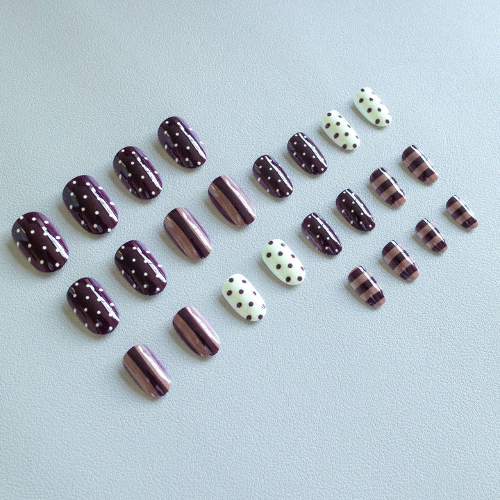 Artistic Nail Art Kit with Chocolate and Polka Dot Designs