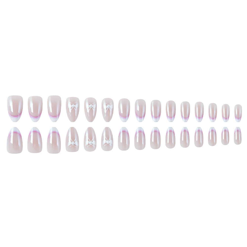 Elegant French Tip Press-On Nails with Bow Accents Kalsten