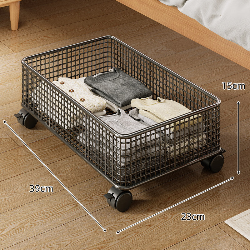 Low-Profile Rectangular Metal Mesh Under-Bed Storage Basket Organizer