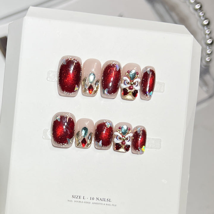 Decorative Press-On Nail Art Kit with Gemstone Accents Kalsten