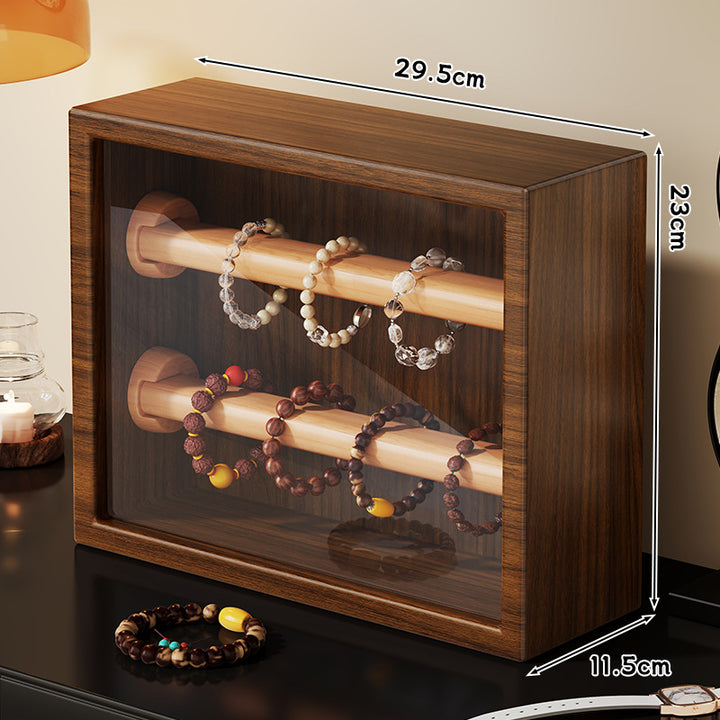 Wooden Glass-Front Bracelet Display Case with Double Rods