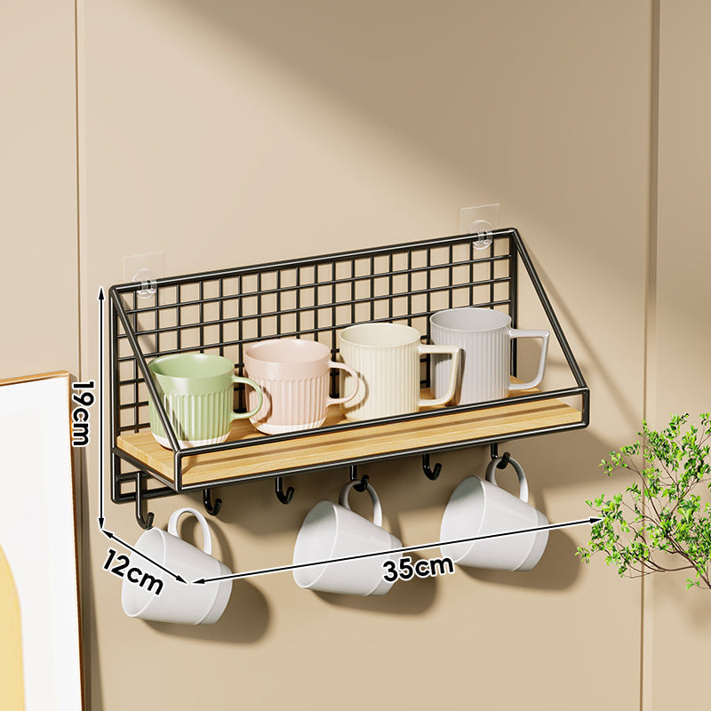 Ventilated Grid Wall Shelf with Wood-Look Tray and Clear Suction Mounts