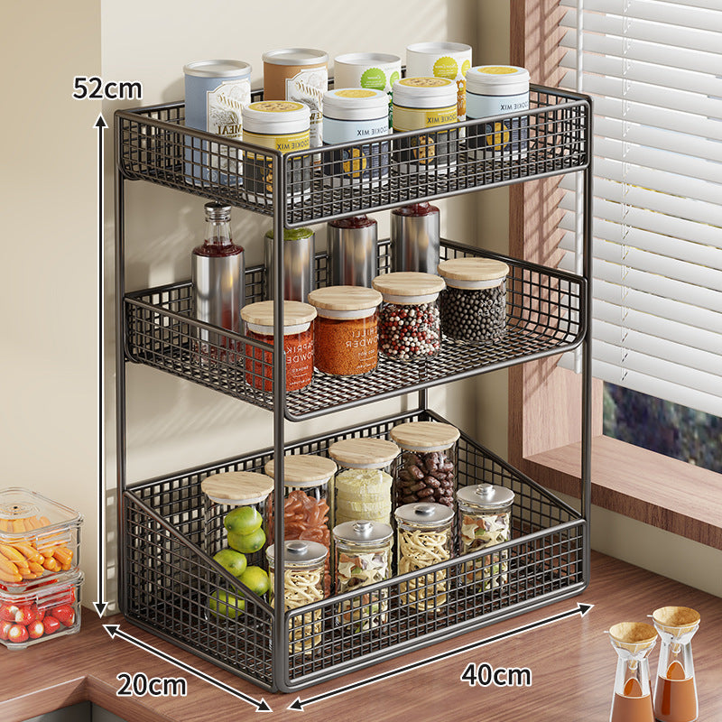 Compact Three-Tier Wire-Mesh Countertop Canister & Spice Organizer
