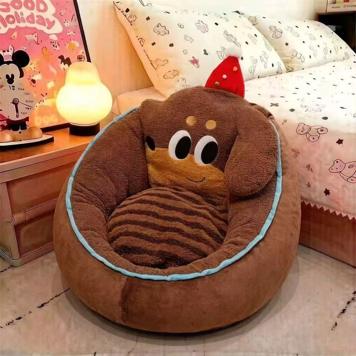Plush Dog Bed Snuggle Nest for Small Dogs and Cats with Raised Edge