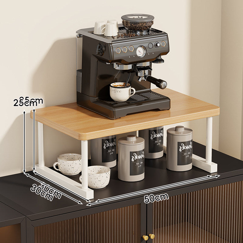 Two-Tier Countertop Coffee Station Shelf Riser with Walnut Top and Metal Frame