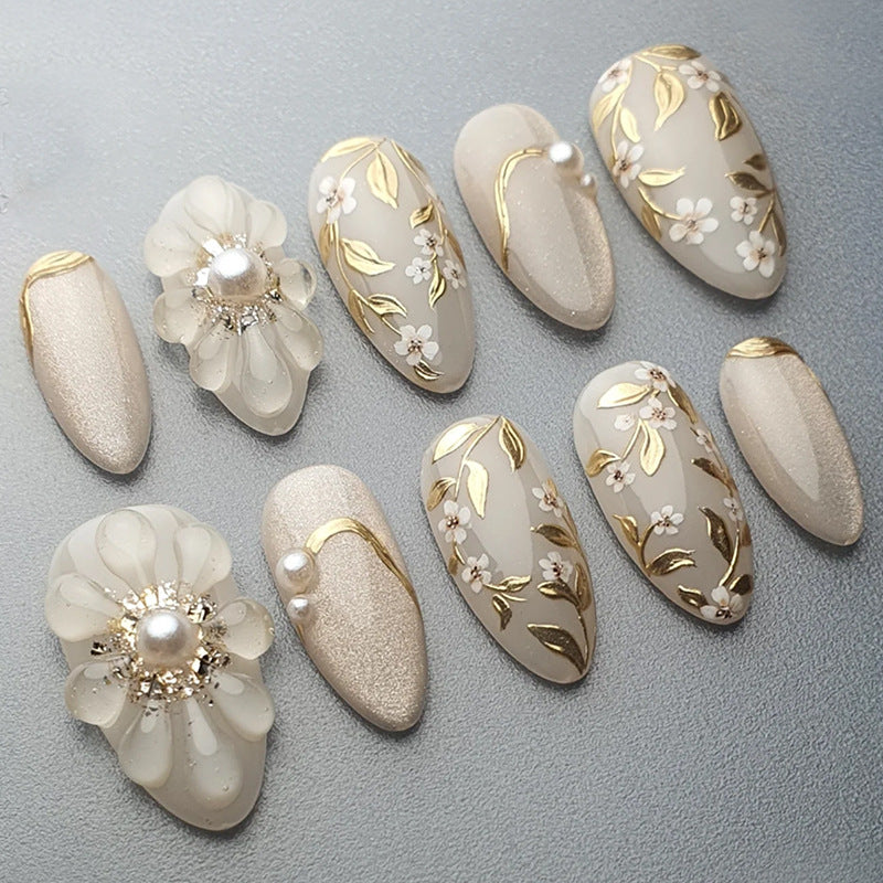Premium Decorative Press-On Nail Set with Elegantly Embellished Designs Kalsten