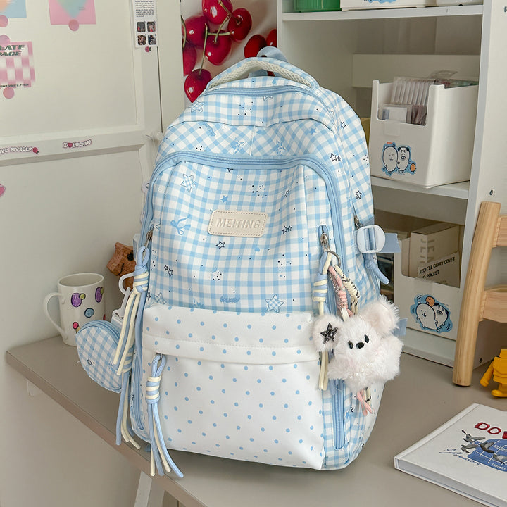 Decorative Plaid and Star Patterned Backpack Kalsten