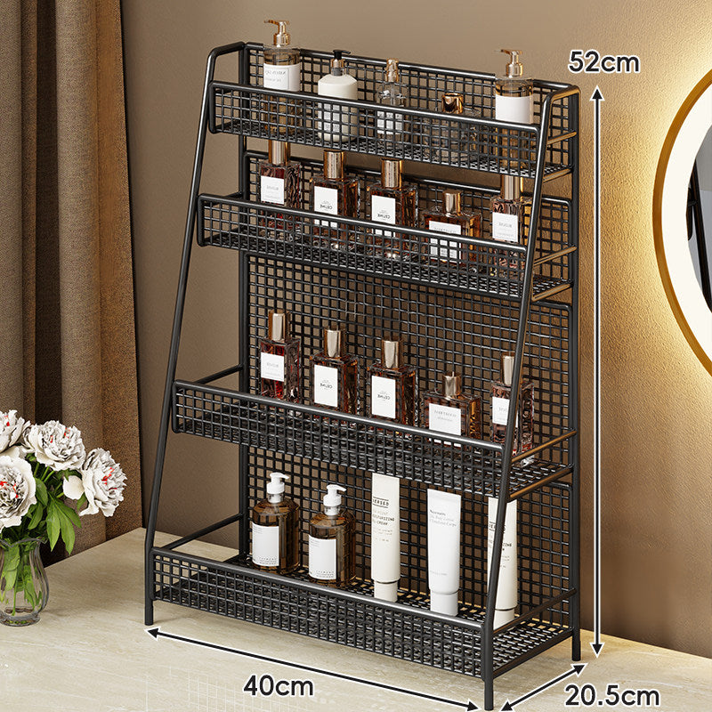 Two-Tier Metal Grid Countertop Vanity Organizer Shelf with Raised Front Lip