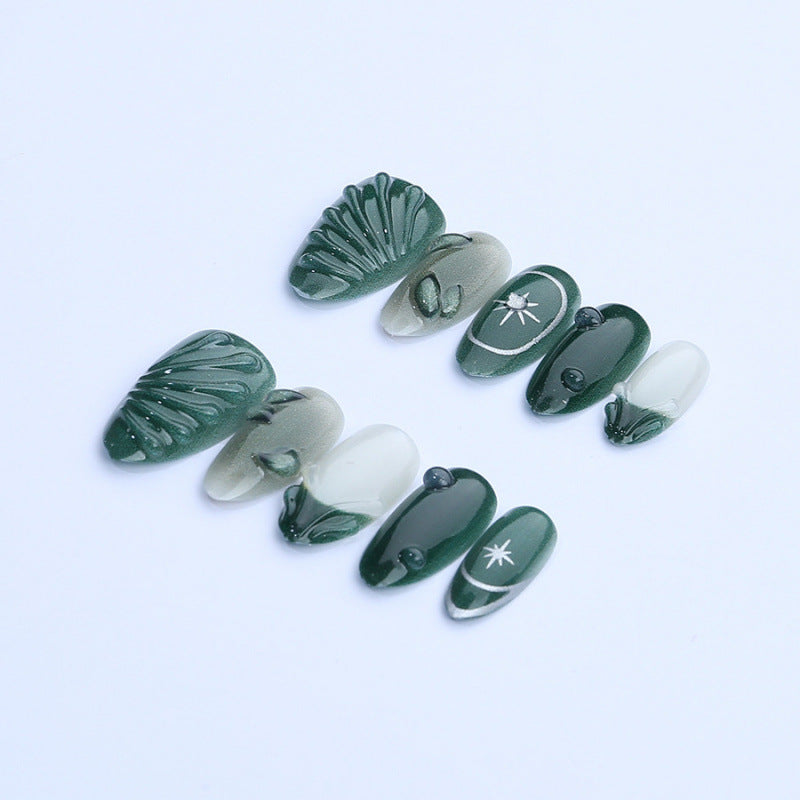 Artistic Press-On Nail Set with Botanical Designs