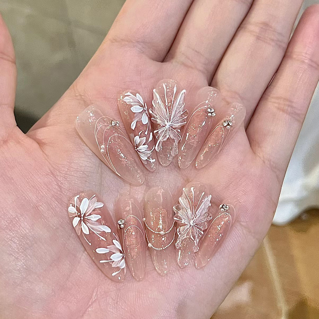 Elegant Long Press-On Nails Set with Artistic Tips Kalsten