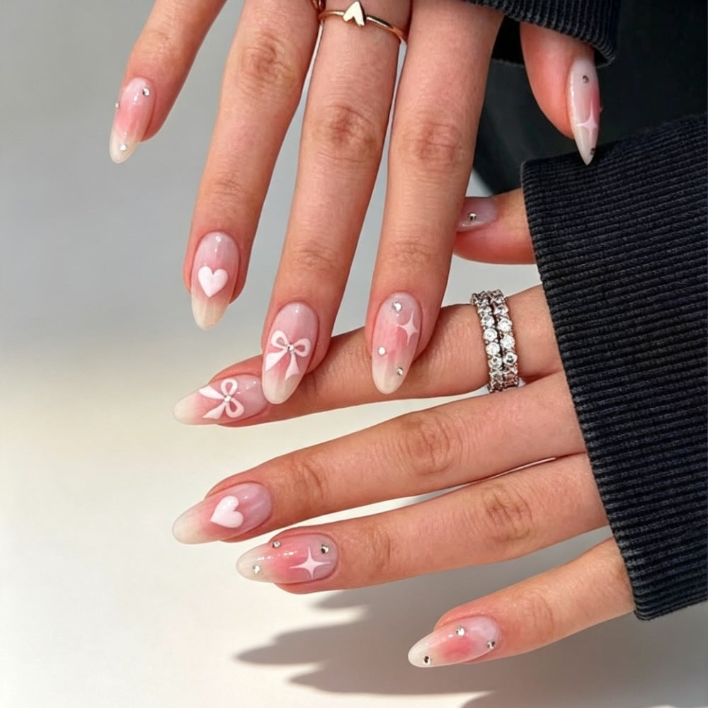 Decorative Press-On Nail Art Set with Heart and Bow Designs Kalsten