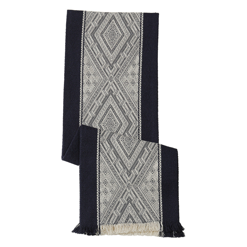 Woven table runner with geometric ethnic ornament and fringes Kalsten