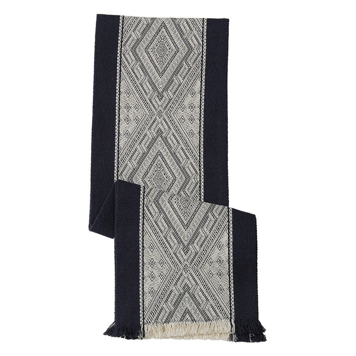 Woven table runner with geometric ethnic ornament and fringes Kalsten