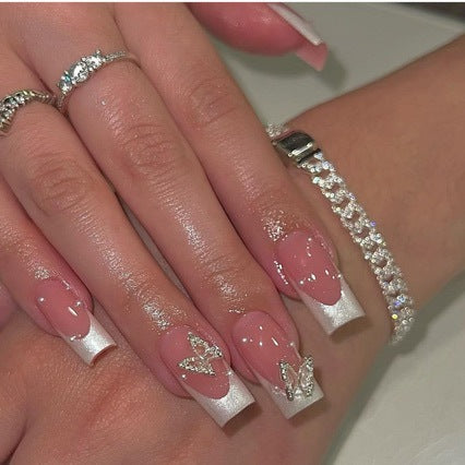 Elegant Long Square Nail Designs with Gem Accents