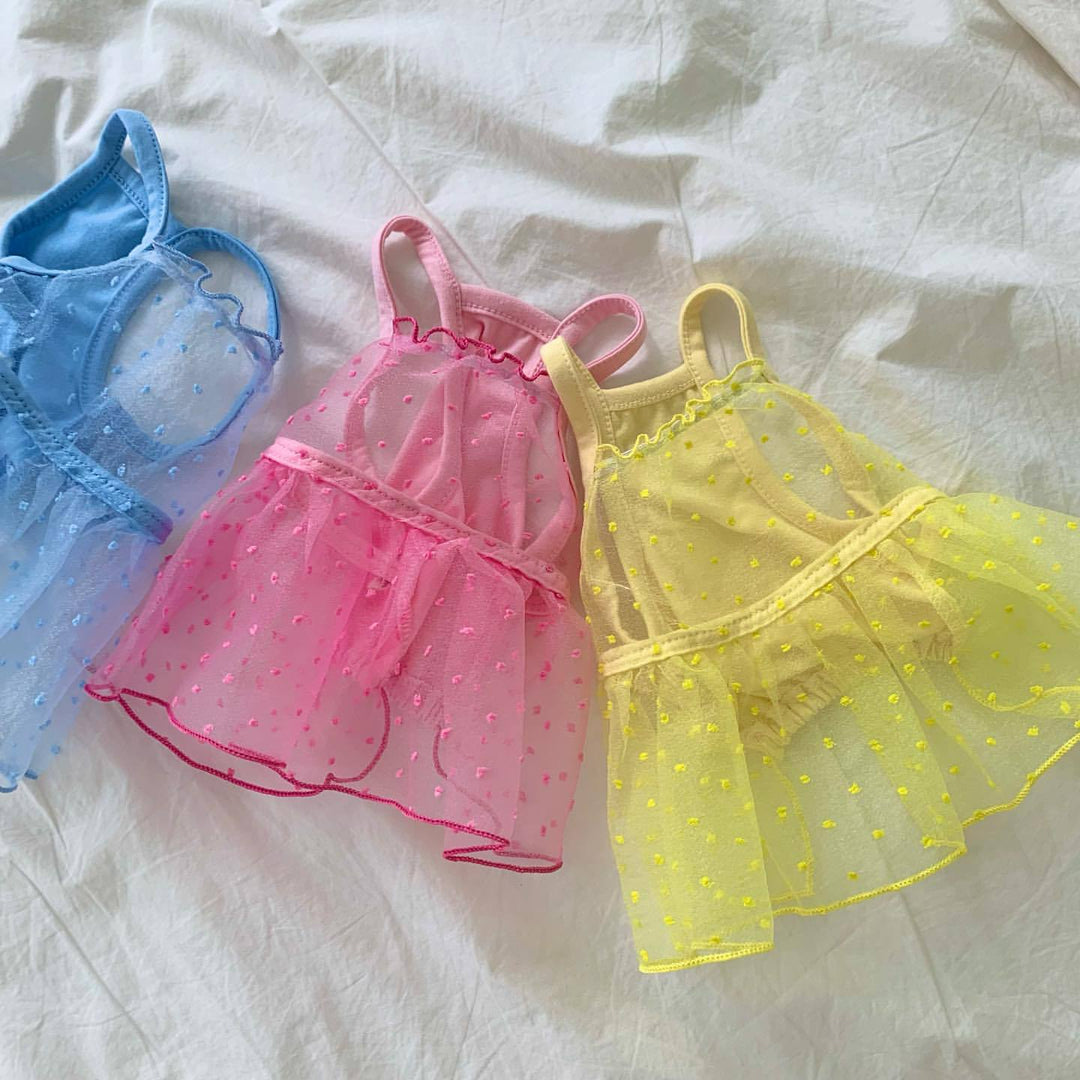 Sheer Organza Polka Dot Pet Dress with Ruffled Hem and Harness Slot