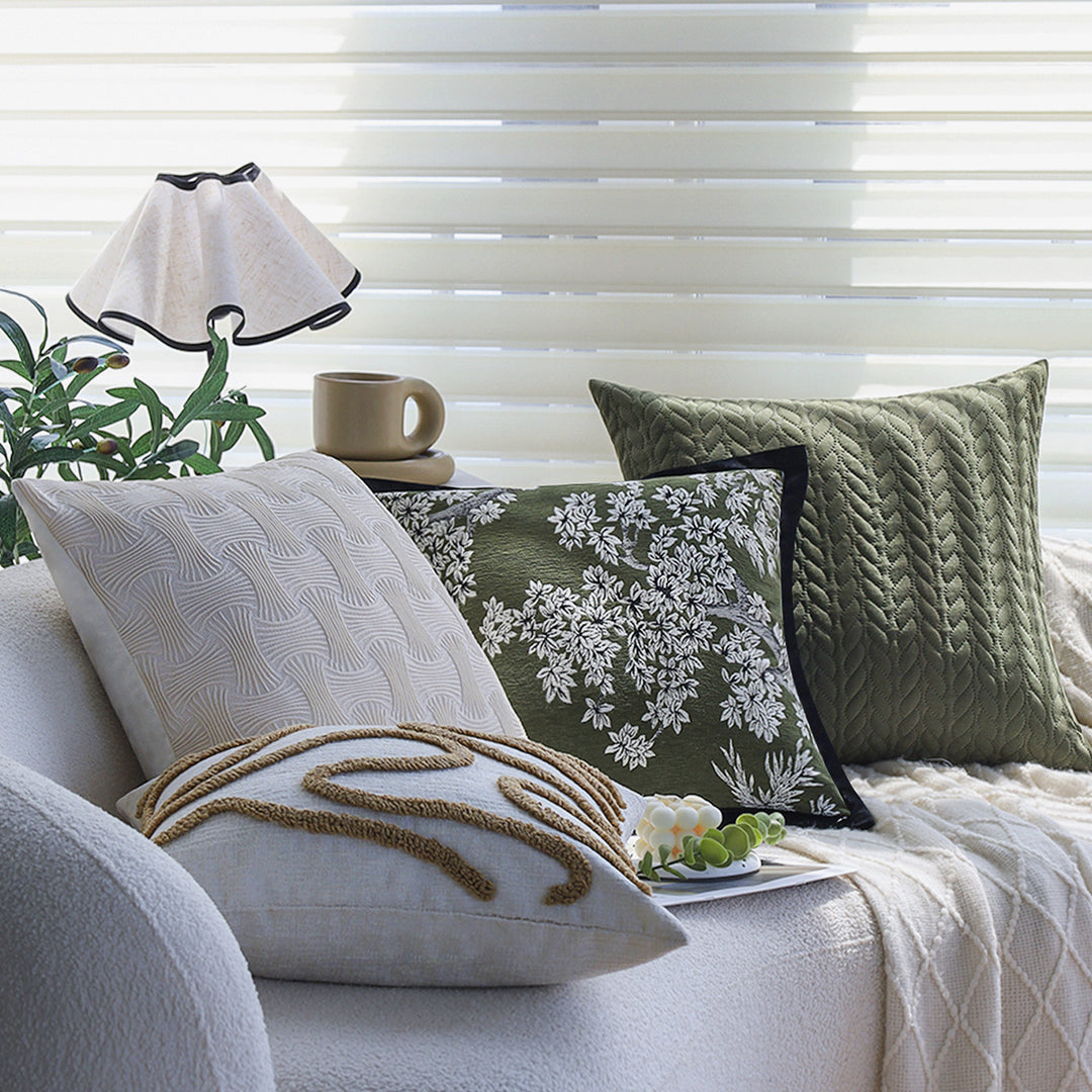 Square decorative cushion cover with hand-tufted loop appliqués made from cotton-linen mix Kalsten