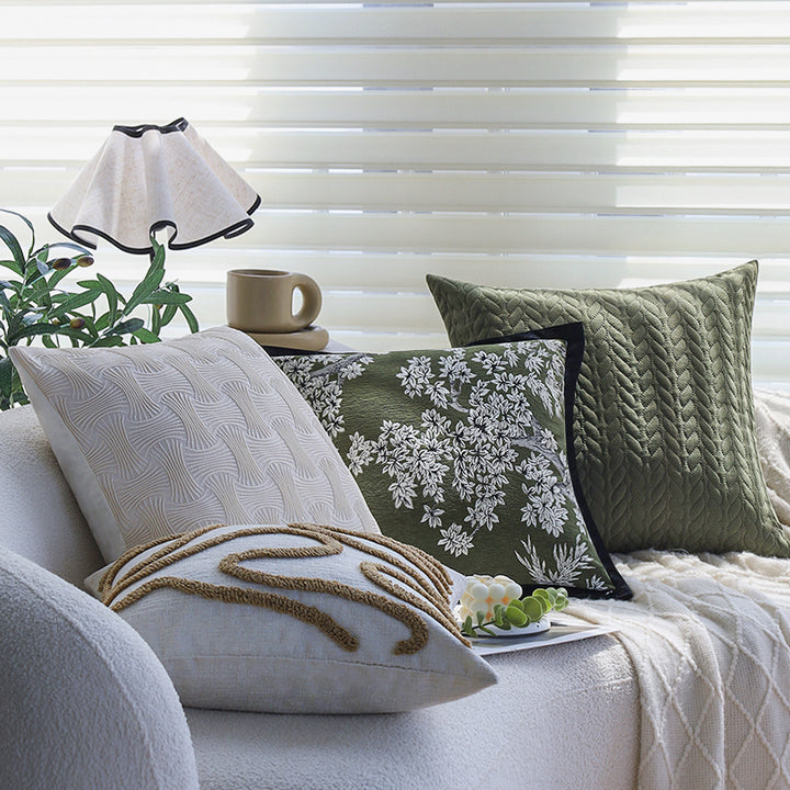 Square decorative cushion cover with hand-tufted loop appliqués made from cotton-linen mix Kalsten