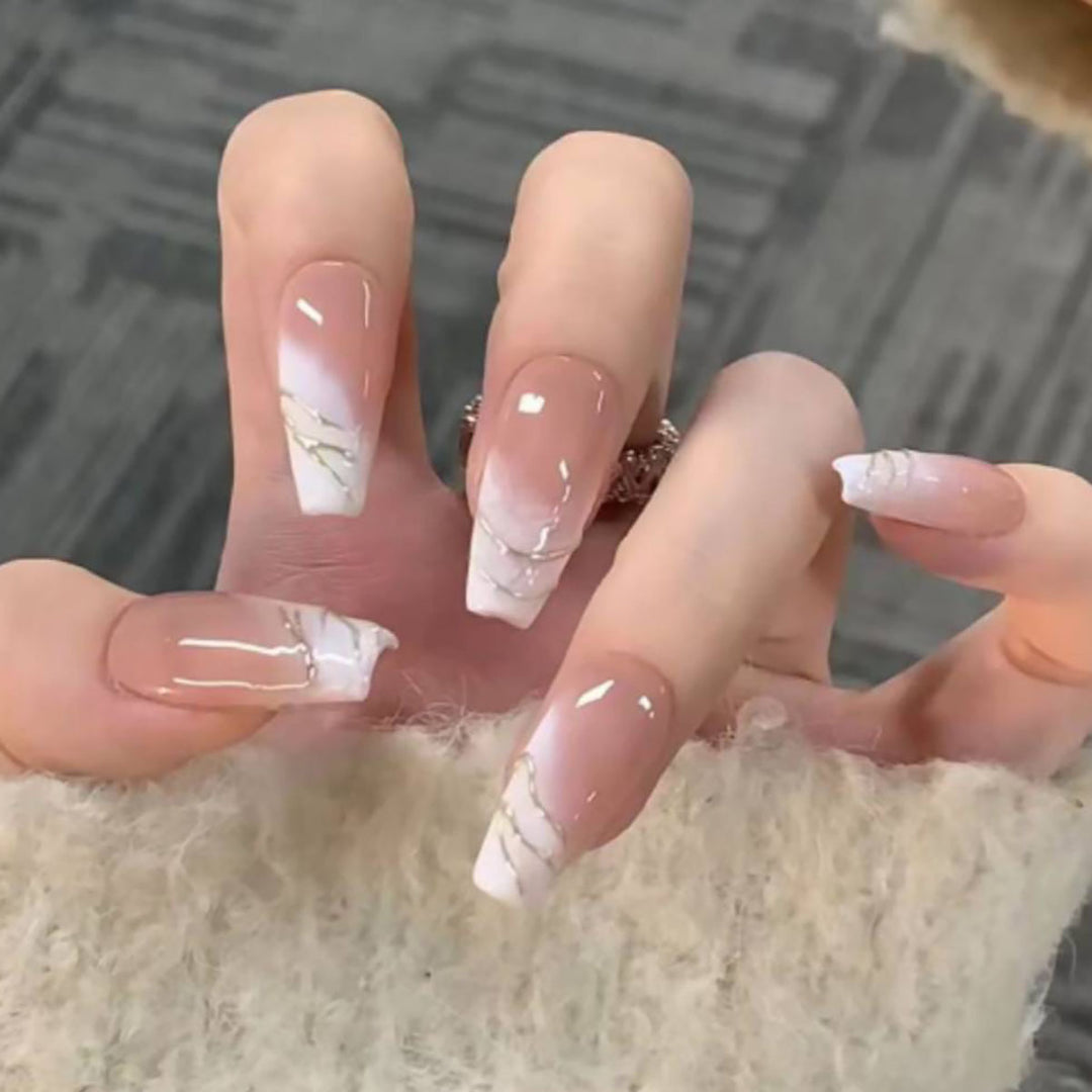 Elegant Marble French Tip Press-On Nails