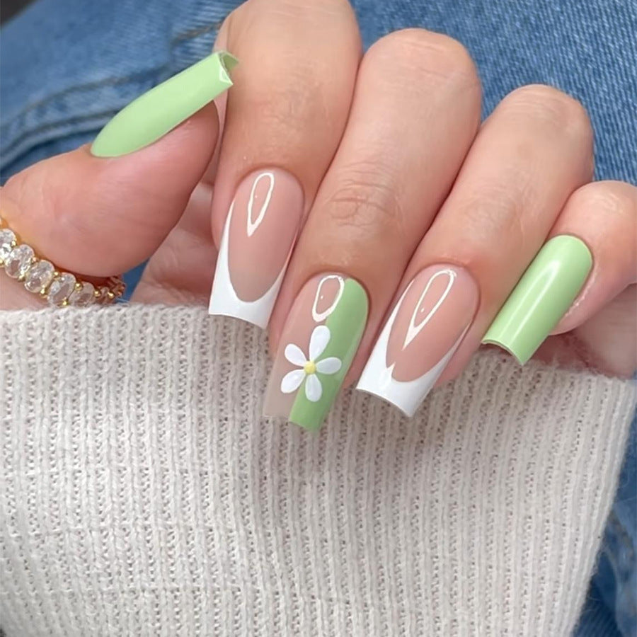 Artificial nail set with colorful flowers and creative French design Kalsten
