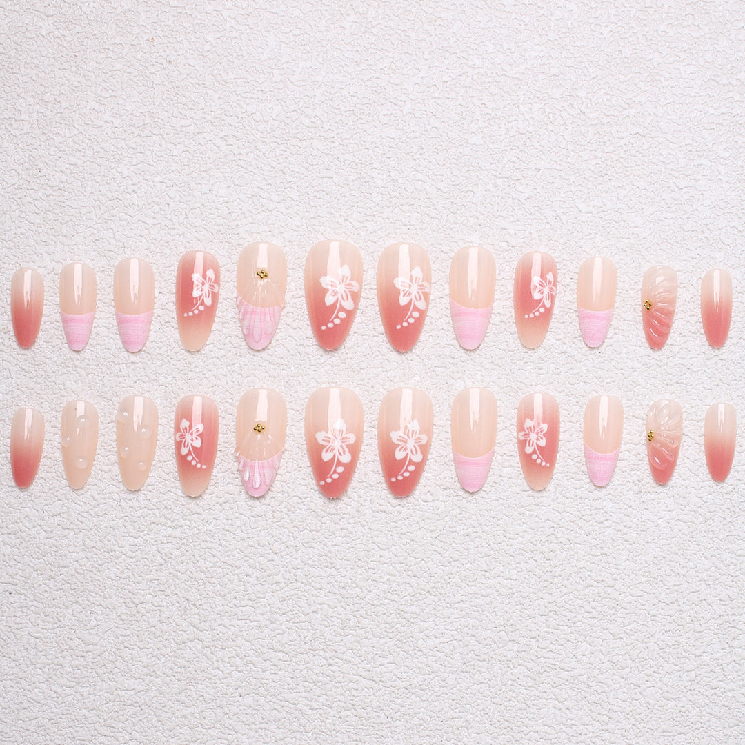 Artificial Nail Set with Floral Designs and 3D Decorations Kalsten