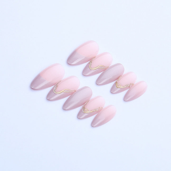Elegant Stiletto Press-On Nail Set with 3D Gold Accents