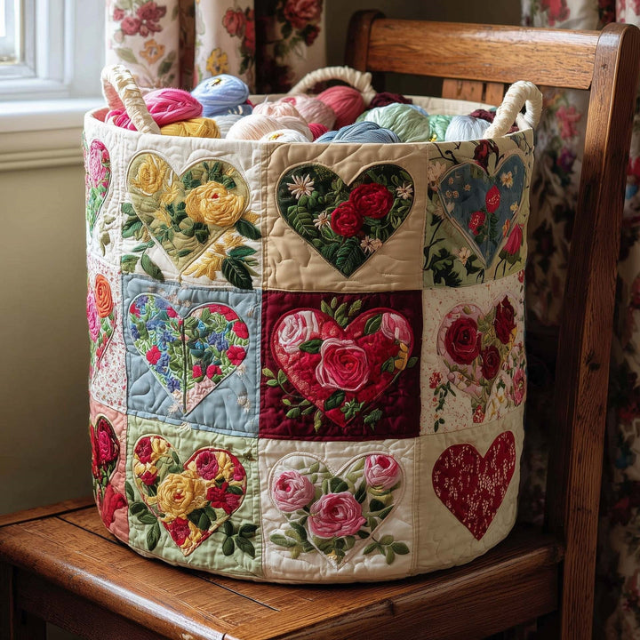 Quilted Decorative Laundry Storage Basket With Rope Handles Collapsible Fabric Organizer