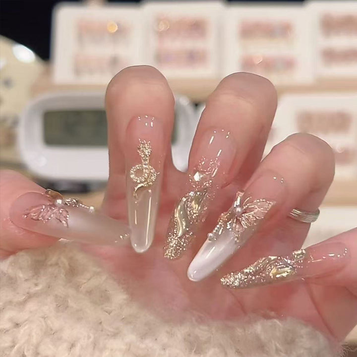 Premium Artistic Long Stiletto Nail Tips with Intricate Embellishments Kalsten