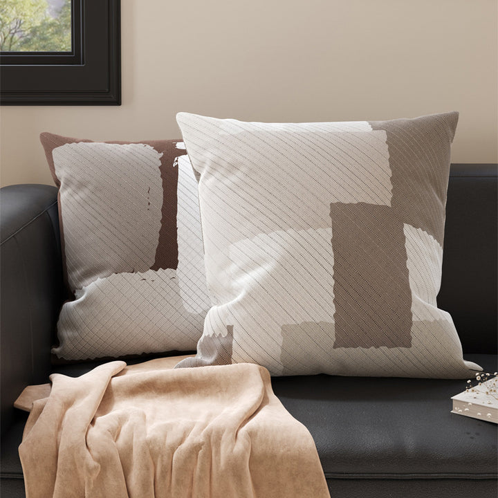 Decorative Knit-Texture Square Throw Pillow Cover with Abstract Block Print