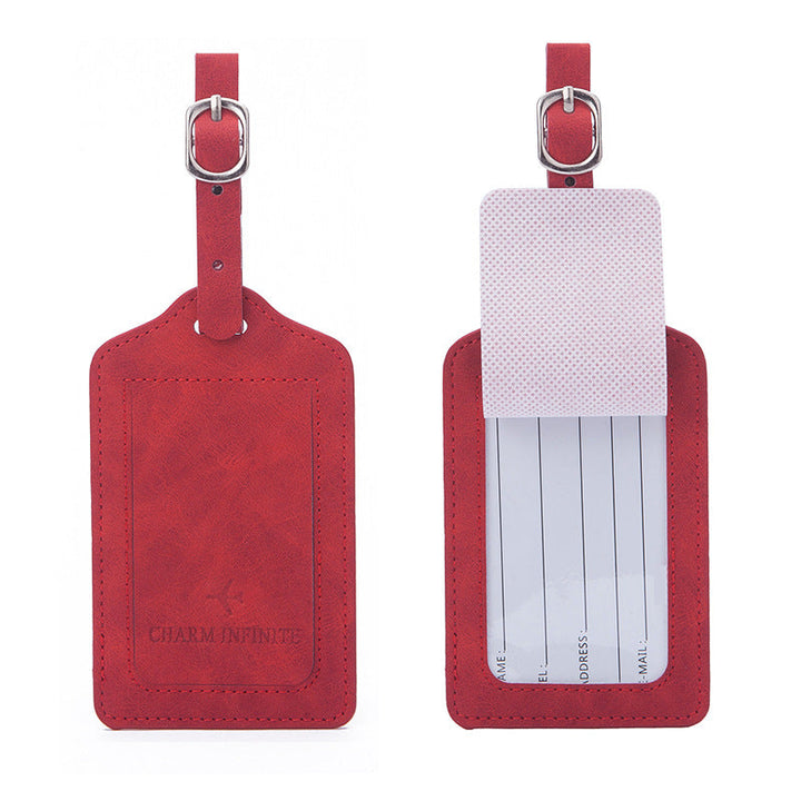 vintage leather luggage tag with transparent ID window and adjustable buckle strap Kalsten