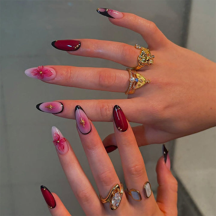 Premium Floral Accent Press-On Nails