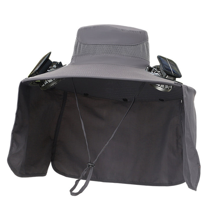 Sun hat with neck protection and integrated solar-powered dual fans Kalsten