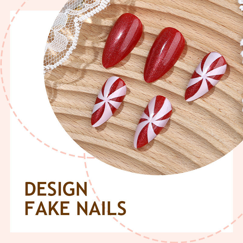 Art nail set with festive candy cane design Kalsten